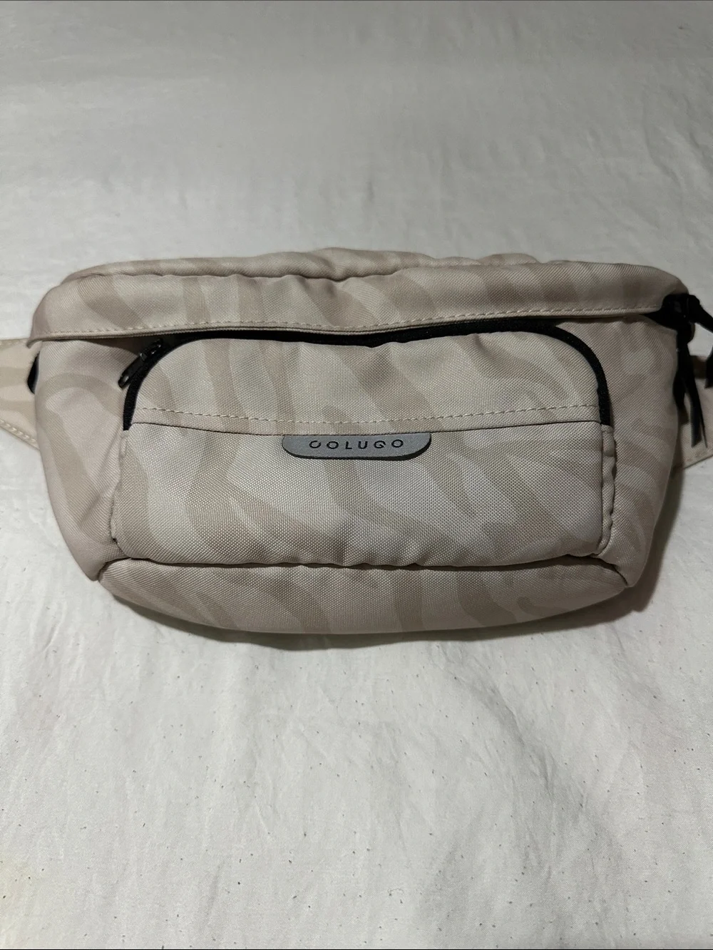 Neutral Zebra-Print Waist Bag with Front Pocket
